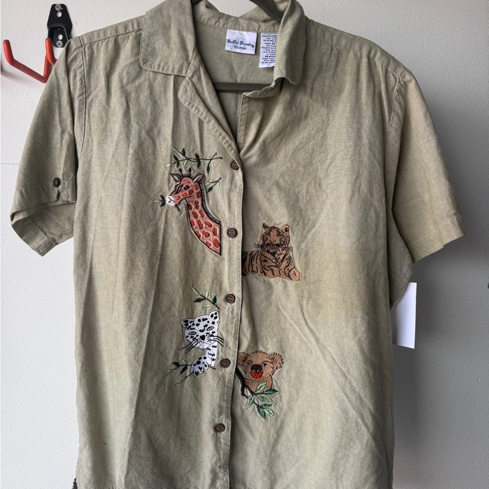 Beige Safari Animal Embroidered Shirt